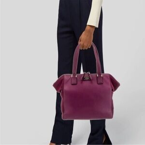 Kate Spade Large Plum Pebbled Leather & Suede Panel Satchel